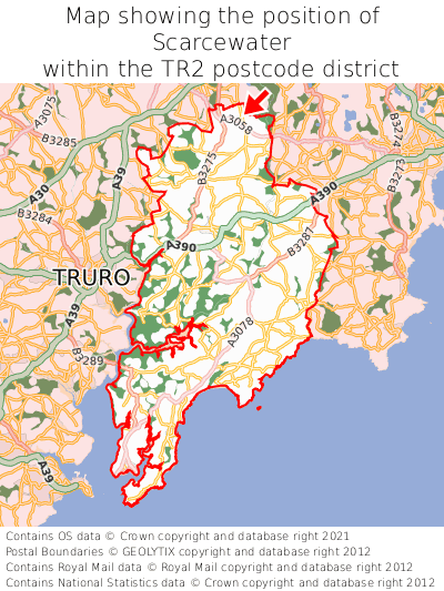 Map showing location of Scarcewater within TR2