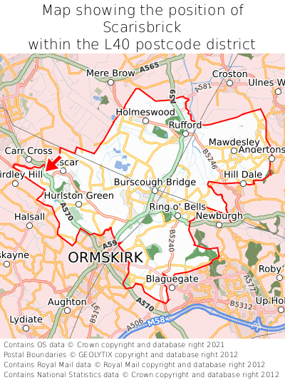 Map showing location of Scarisbrick within L40