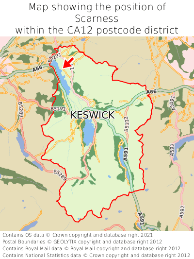 Map showing location of Scarness within CA12