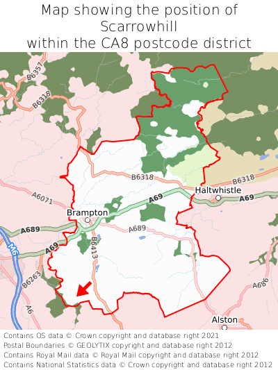 Map showing location of Scarrowhill within CA8