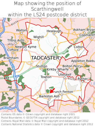 Map showing location of Scarthingwell within LS24