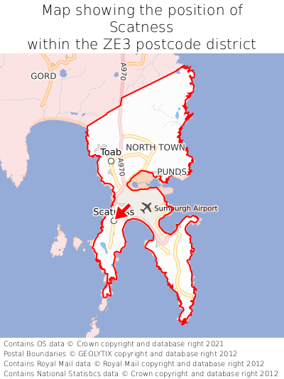 Map showing location of Scatness within ZE3