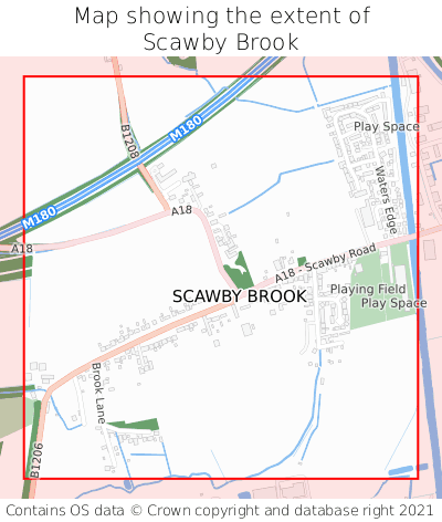 Map showing extent of Scawby Brook as bounding box