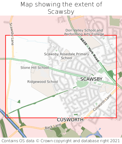 Map showing extent of Scawsby as bounding box