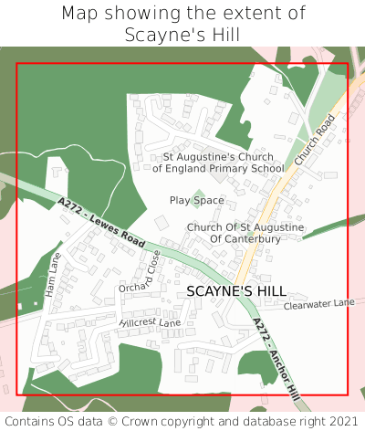 Map showing extent of Scayne's Hill as bounding box
