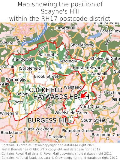 Map showing location of Scayne's Hill within RH17