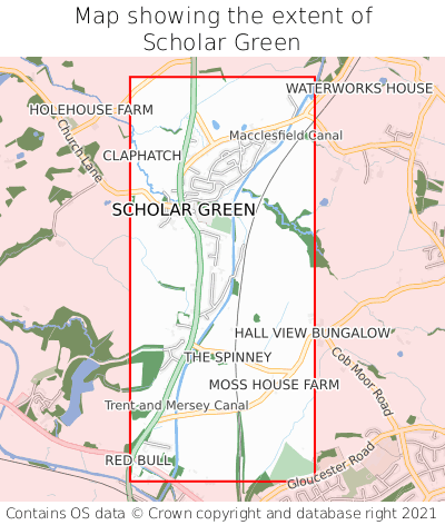 Map showing extent of Scholar Green as bounding box