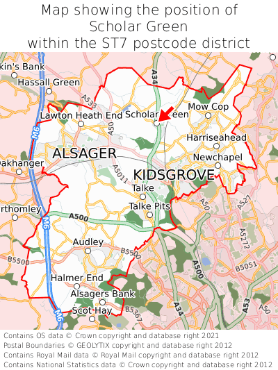 Map showing location of Scholar Green within ST7