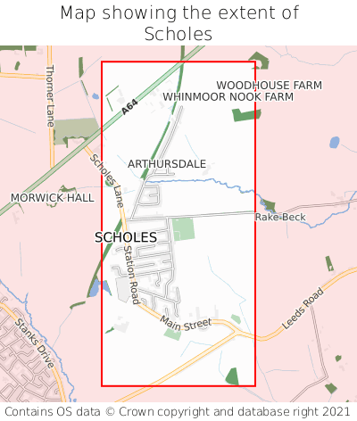 Map showing extent of Scholes as bounding box