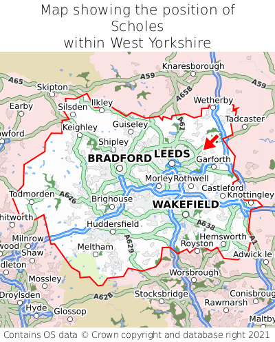 Map showing location of Scholes within West Yorkshire