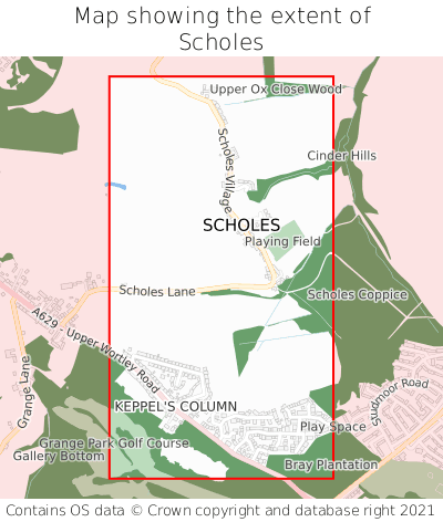 Map showing extent of Scholes as bounding box