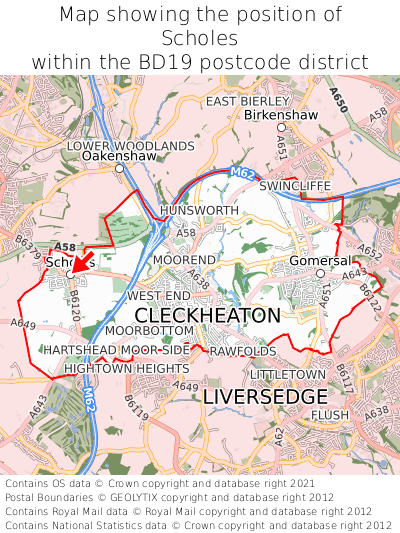 Map showing location of Scholes within BD19