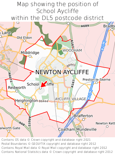 Map showing location of School Aycliffe within DL5