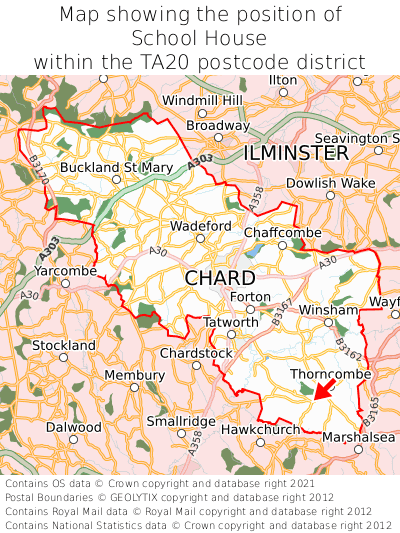 Map showing location of School House within TA20