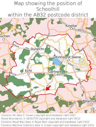 Map showing location of Schoolhill within AB32