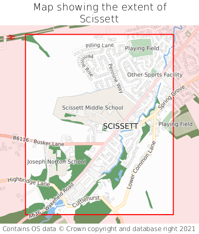 Map showing extent of Scissett as bounding box