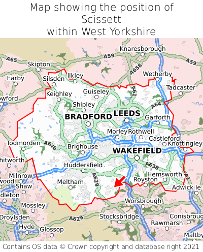 Map showing location of Scissett within West Yorkshire