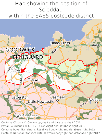 Map showing location of Scleddau within SA65