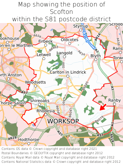 Map showing location of Scofton within S81