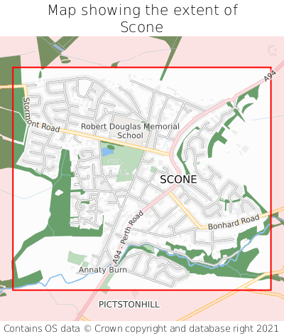 Map showing extent of Scone as bounding box