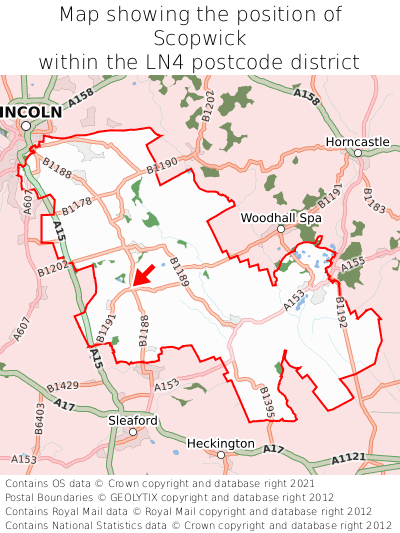 Map showing location of Scopwick within LN4