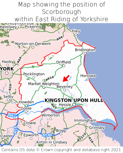 Map showing location of Scorborough within East Riding of Yorkshire