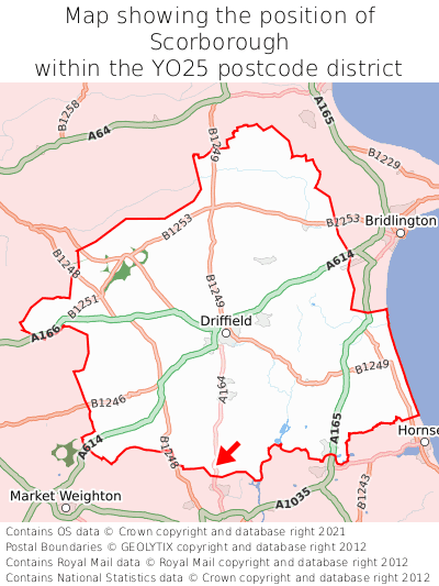 Map showing location of Scorborough within YO25