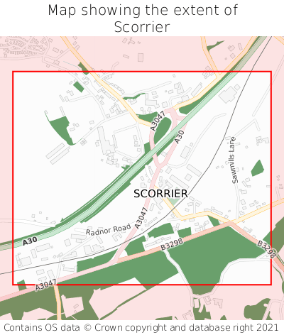 Map showing extent of Scorrier as bounding box
