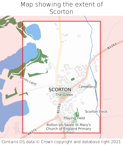 Map showing extent of Scorton as bounding box