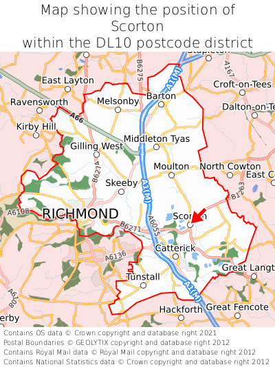 Map showing location of Scorton within DL10