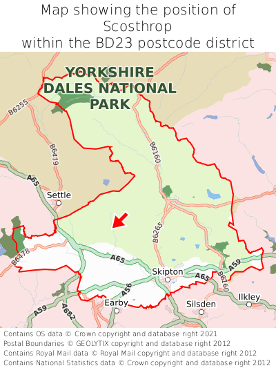 Map showing location of Scosthrop within BD23