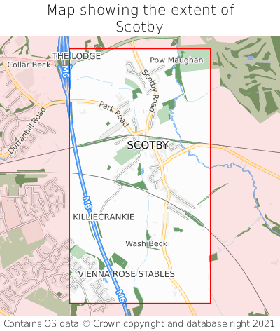Map showing extent of Scotby as bounding box