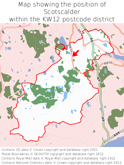 Map showing location of Scotscalder within KW12