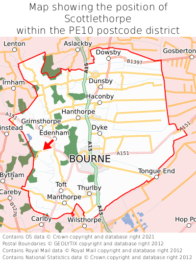 Map showing location of Scottlethorpe within PE10