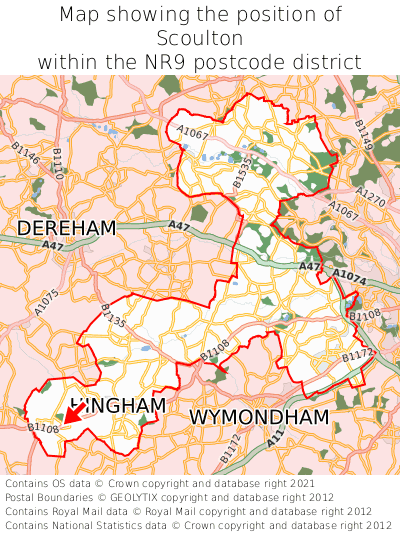 Map showing location of Scoulton within NR9
