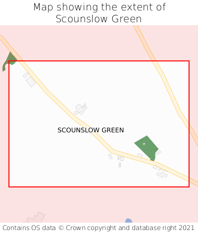 Map showing extent of Scounslow Green as bounding box