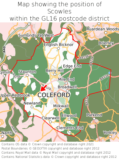 Map showing location of Scowles within GL16