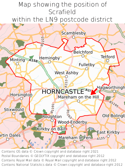 Map showing location of Scrafield within LN9