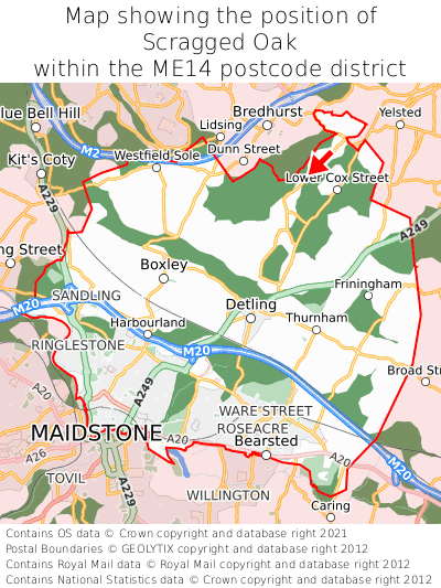 Map showing location of Scragged Oak within ME14