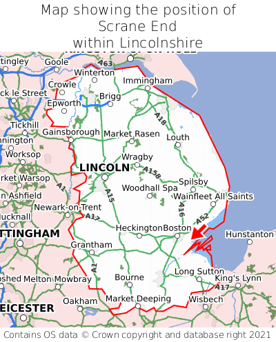 Map showing location of Scrane End within Lincolnshire