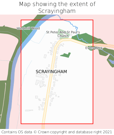 Map showing extent of Scrayingham as bounding box