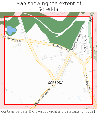 Map showing extent of Scredda as bounding box