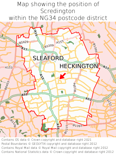 Map showing location of Scredington within NG34