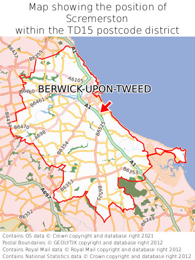 Map showing location of Scremerston within TD15