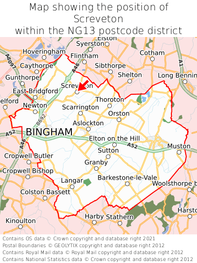 Map showing location of Screveton within NG13