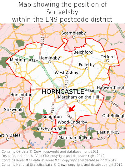 Map showing location of Scrivelsby within LN9