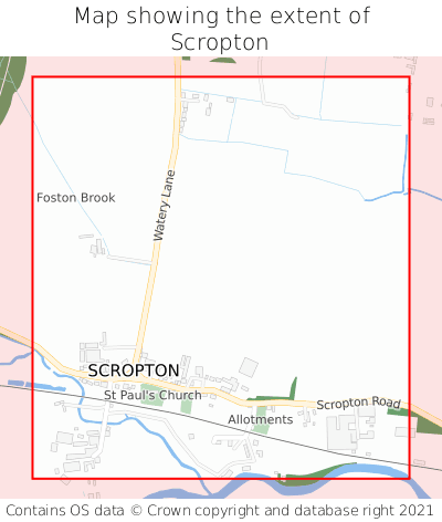 Map showing extent of Scropton as bounding box