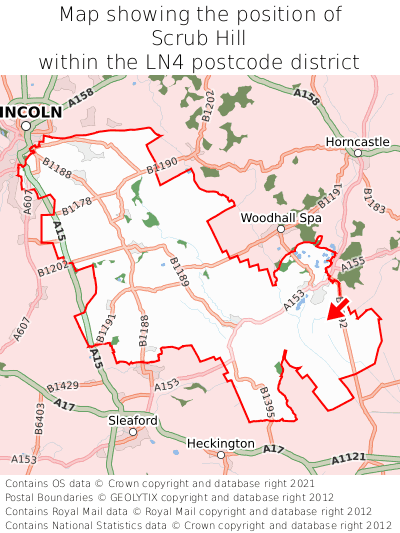 Map showing location of Scrub Hill within LN4