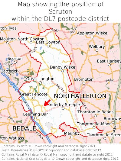 Map showing location of Scruton within DL7