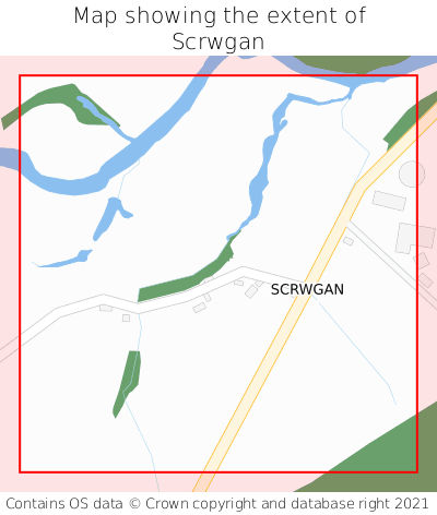 Map showing extent of Scrwgan as bounding box